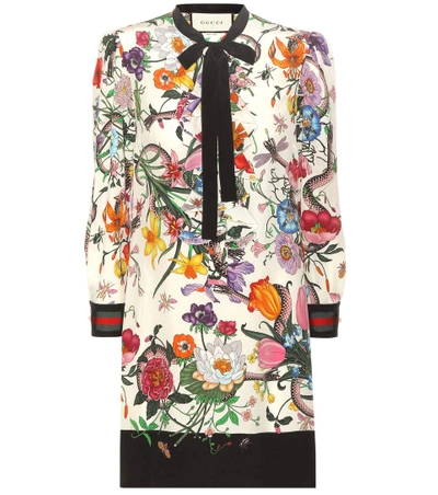 Gucci Floral Silk Cady Crepe Shirt Dress In Ivory | ModeSens