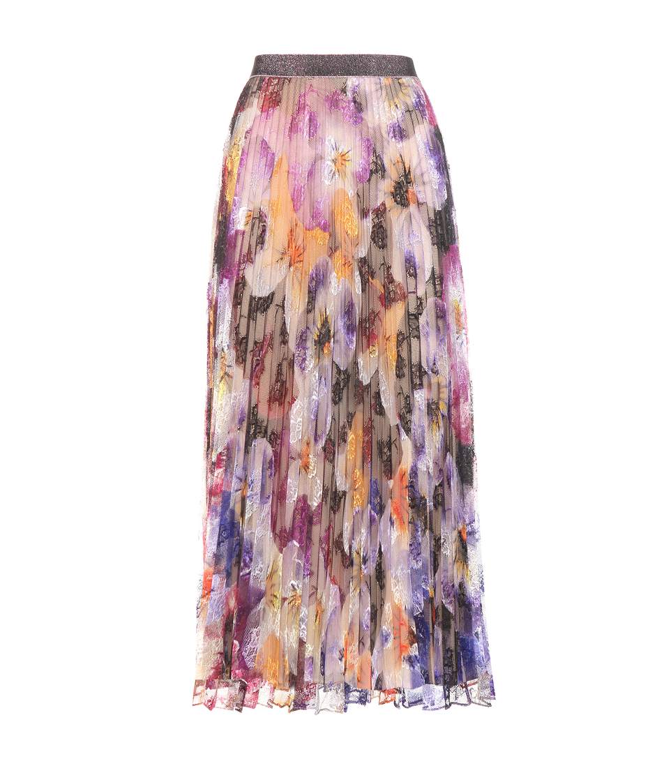 Christopher Kane Pleated Pansy-print Lace Maxi Skirt, Multicolor | ModeSens
