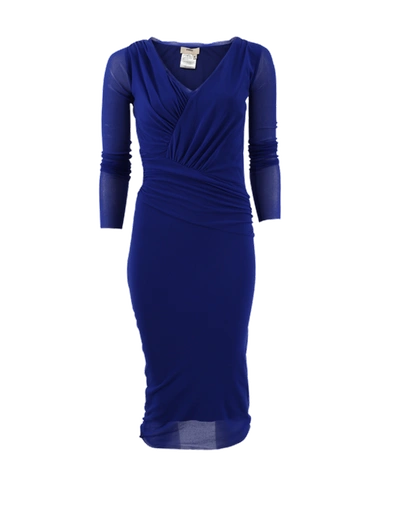 Shop Fuzzi Sheer Sleeve Dress In Bluette