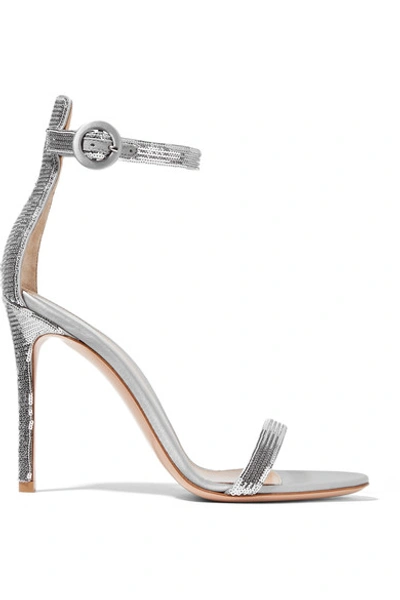 Gianvito Rossi Portofino Sequined Satin Sandals In Argent