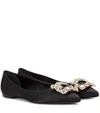 Roger Vivier Crystal-embellished Satin Point-toe Flats In Llack