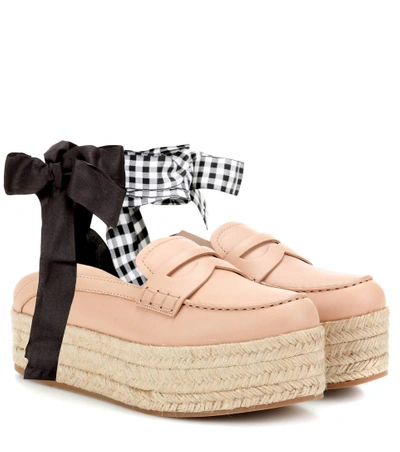 Miu Miu Leather Platform Loafers In Pink