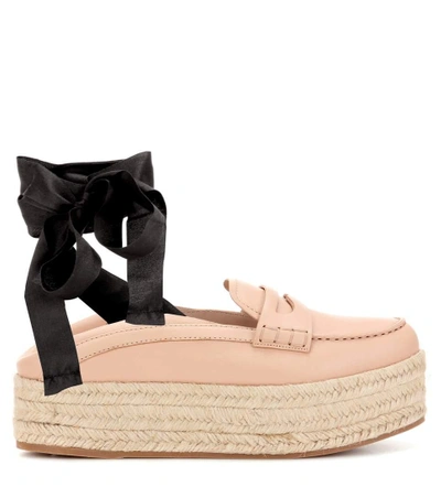 Shop Miu Miu Leather Platform Loafers In Pink