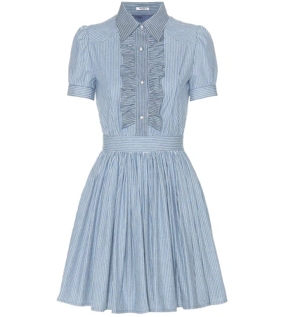 Miu Miu Cotton Chambray Dress In Celeste