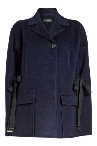 Joseph Wool Coat With Fabric Ties In Blue