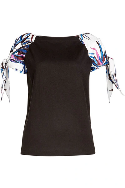 Emilio Pucci Cotton Top With Printed Silk Sleeves In Black