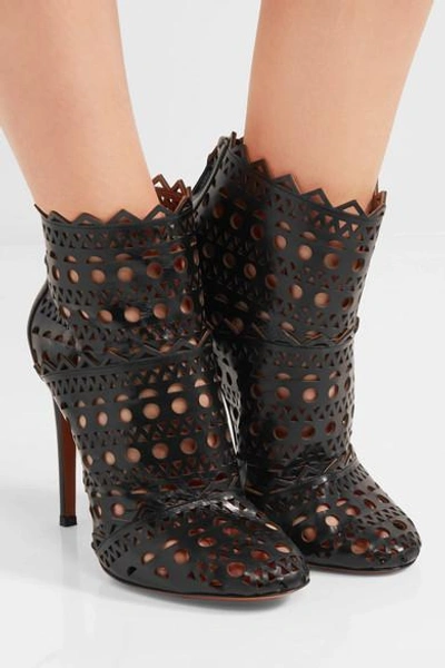 Shop Alaïa Laser-cut Leather Ankle Boots