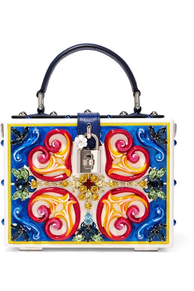 Dolce & Gabbana Dolce Embellished Leather-trimmed Painted Wood Clutch