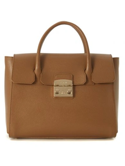 Furla Metropolis Medium Brown Leather Handbag In Marrone