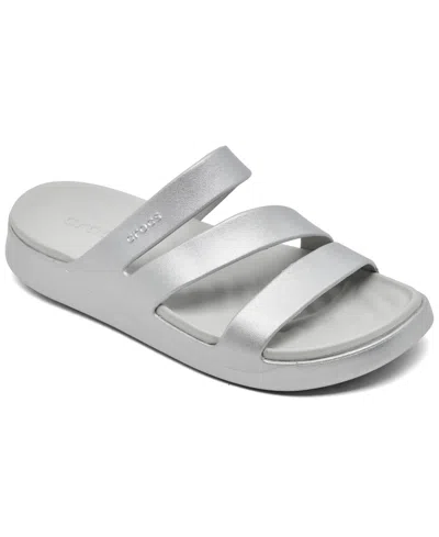 Crocs Getaway Metallic Platform Toe Loop In Silver