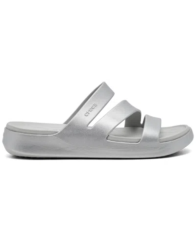 Crocs Getaway Metallic Platform Toe Loop In Silver