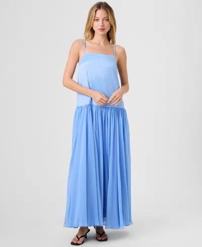 French Connection Marina Mixed Media Drop Waist Maxi Dress In Blue