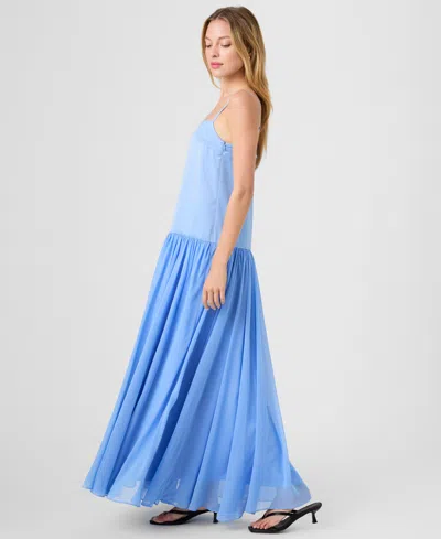 French Connection Marina Mixed Media Drop Waist Maxi Dress In Blue