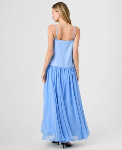 French Connection Marina Mixed Media Drop Waist Maxi Dress In Blue