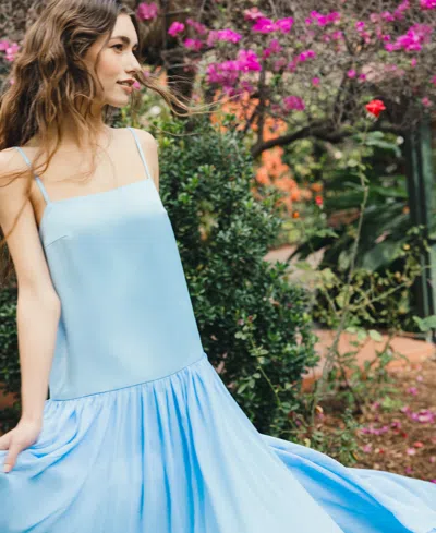 French Connection Marina Mixed Media Drop Waist Maxi Dress In Blue