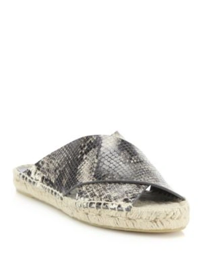 Vince Castel Snake-embossed Leather Crisscross Espadrille Slide Sandals In Grey