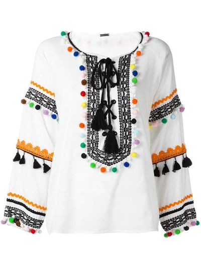 Dodo Bar Or Embellished Embroidered Cotton-gauze Top In White
