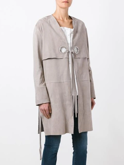 Shop Drome Dove Leather Coat - Neutrals