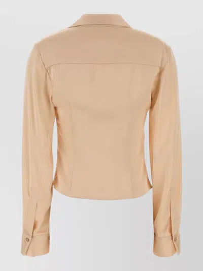 Blumarine Stretch Satin Blouse Collared Draped Front In Multi