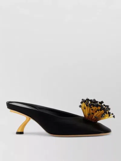 Ferragamo Black Heeled Sandals With Crystal Decoration On The Front In Fabric For Women