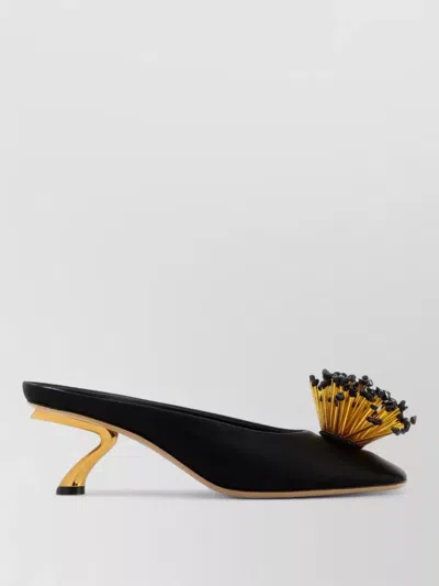 Ferragamo Black Heeled Sandals With Crystal Decoration On The Front In Fabric For Women