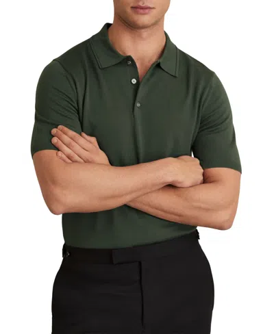 Reiss Kale Green Manor Merino Wool Short-sleeve Polo Shirt