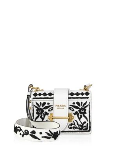 Prada Madras Embroidered Cahier Shoulder Bag In Bianco nero ModeSens