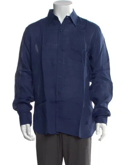Pre-owned Vilebrequin Linen Long Sleeve Dress Shirt In Blue