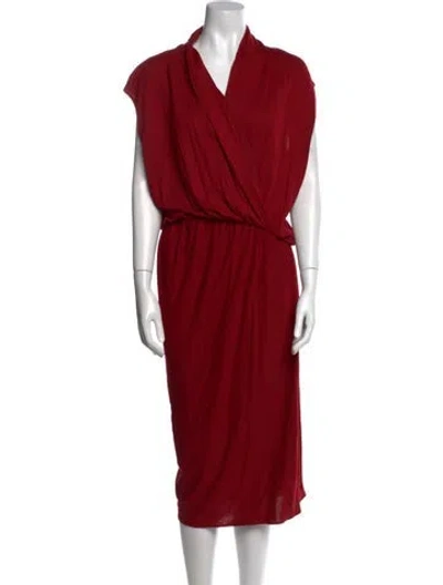 Pre-owned Lanvin Cowl Neck Midi Length Dress In Red