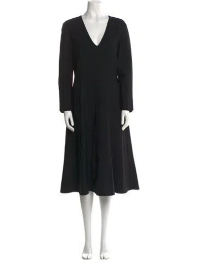 Pre-owned St John V-neck Midi Length Dress In Black