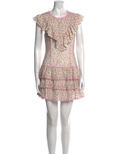 Pre-owned Loveshackfancy Floral Print Mini Dress In White