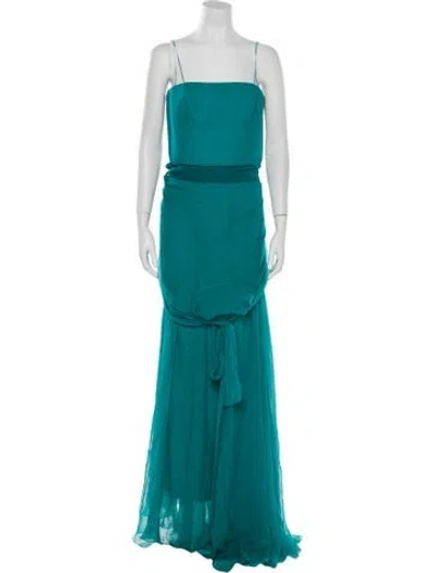 Pre-owned Alberta Ferretti Square Neckline Long Dress In Blue