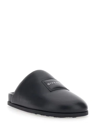 Givenchy Label Flat Mules In Black Nappa Leather Women In Multi