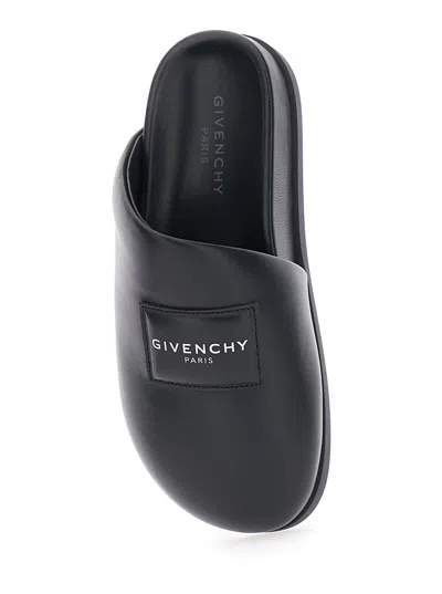 Givenchy Label Flat Mules In Black Nappa Leather Women In Multi