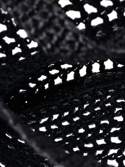 Pre-owned Prada Triangle Logo Open Raffia Tote Bag In Black