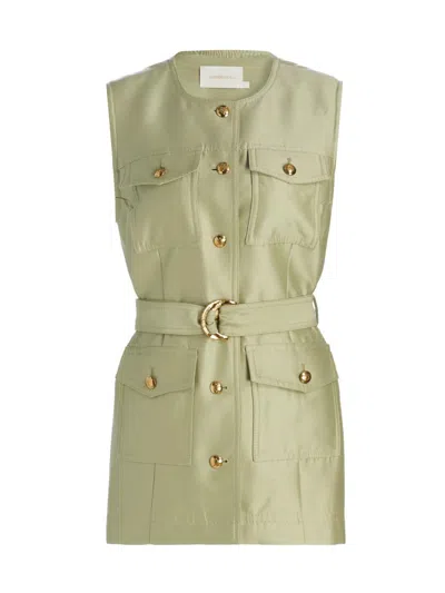 Zimmermann Luna Belted Wool And Silk-blend Vest In Gray