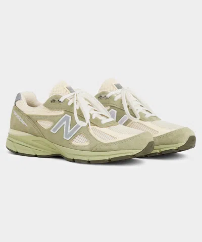 New Balance White And Green Made In Usa 990v4 Sneakers In Multi