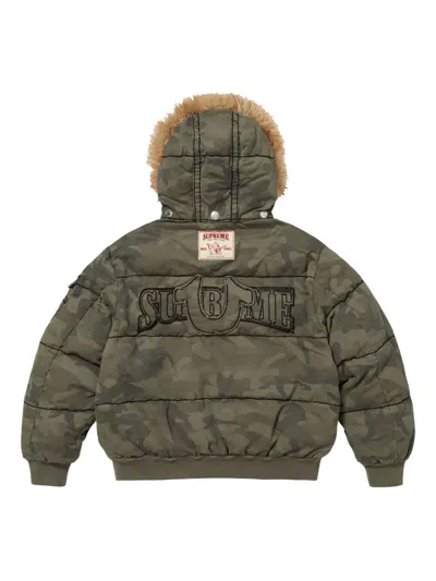 Supreme Camouflage-pattern Padded Jacket In Green
