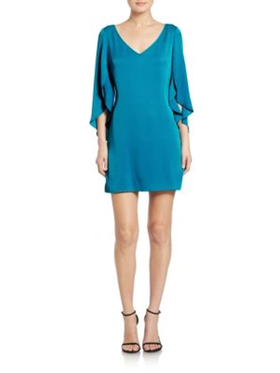 Milly Stretch Silk Butterfly Sleeve Dress In Teal