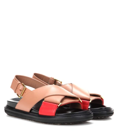 Shop Marni Leather Sandals In Cameo+iediae Red