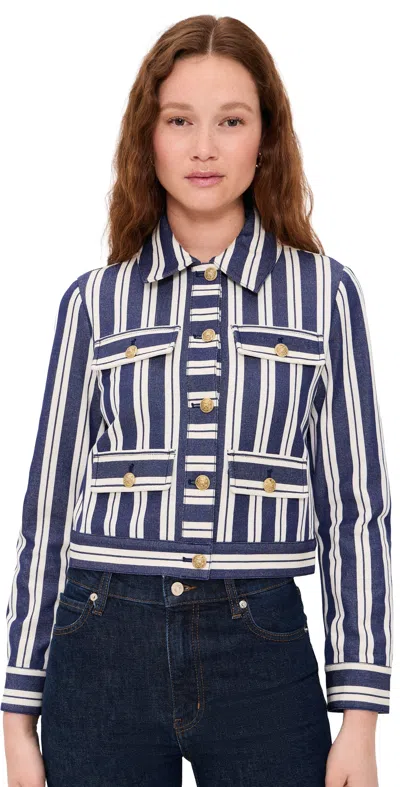 Alice And Olivia Alex Collared Boxy Jacket Metro Stripe Twilight Blue