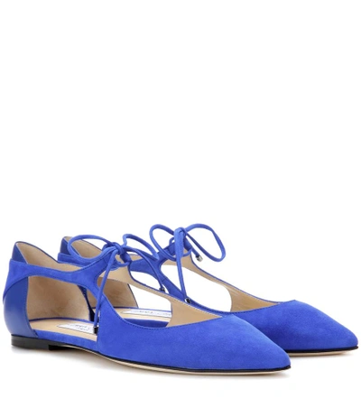 Jimmy Choo Vanessa Flat Cobalt Suede And Nappa Pointy Toe Flats In Cobalt/cobalt