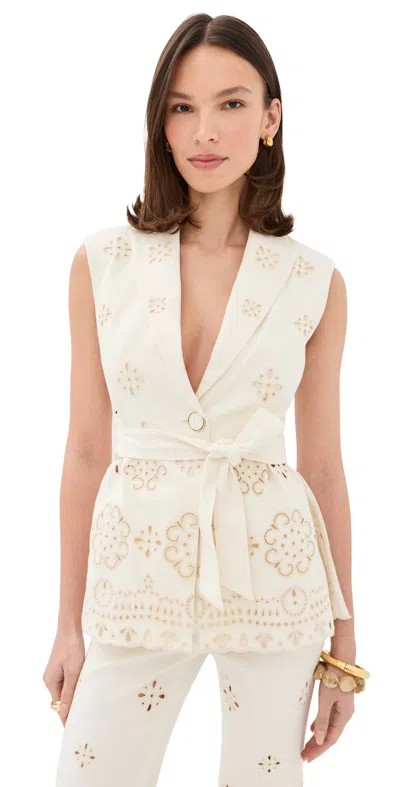 Veronica Beard Townes Eyelet Cotton Twill Vest In White