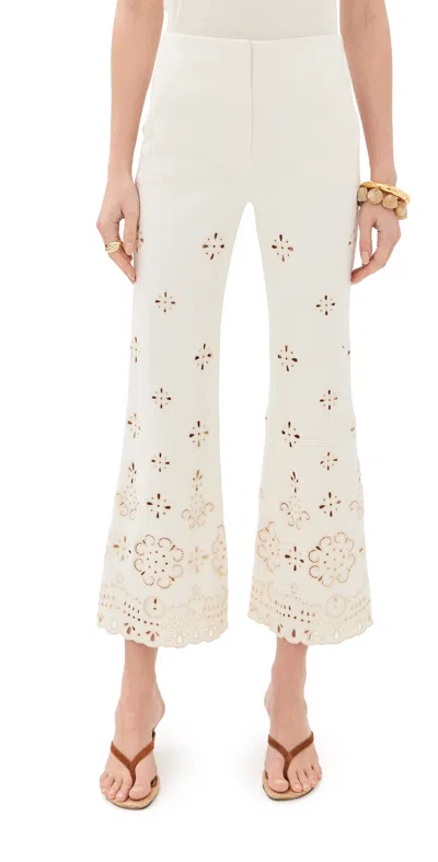 Veronica Beard Komi Eyelet Cotton Twill Flared Pants In Neutral