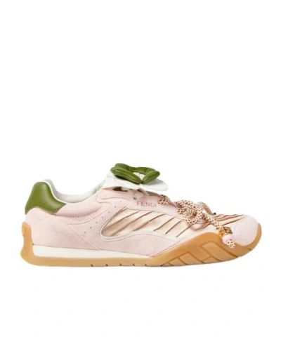 Fendi Wave Pulse Suede Sneakers With Satin Inserts In Multi