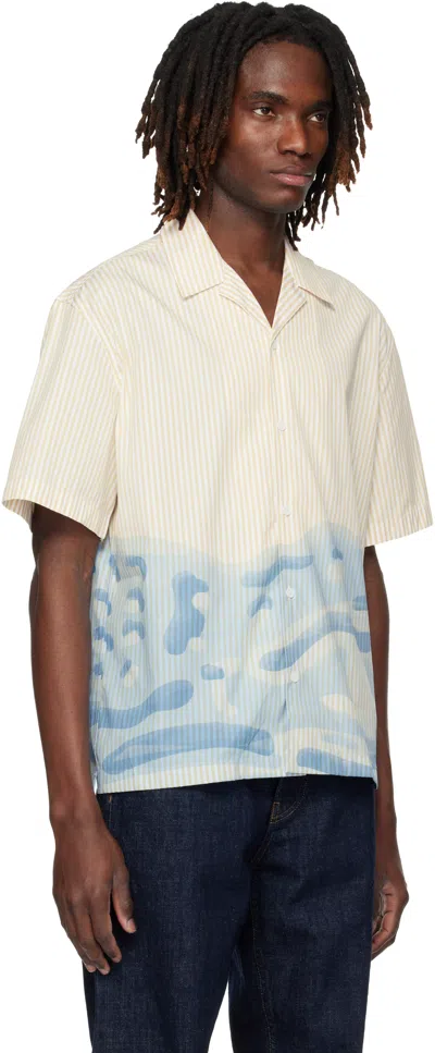 Lacoste Short-sleeve Camp Collar Shirt With Abstract Waves In Neutral