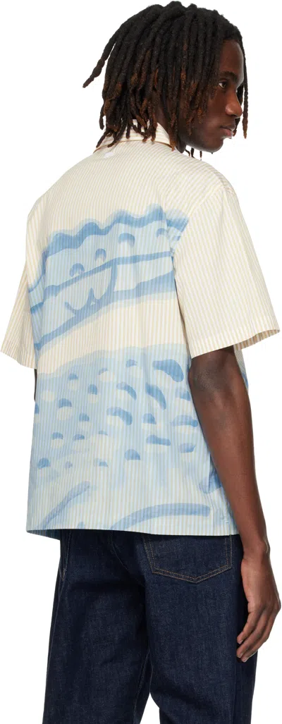 Lacoste Short-sleeve Camp Collar Shirt With Abstract Waves In Neutral