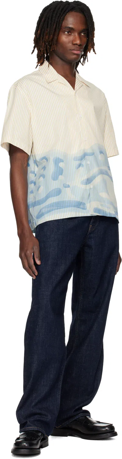 Lacoste Short-sleeve Camp Collar Shirt With Abstract Waves In Neutral