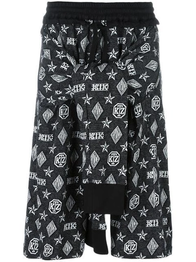 Shop Ktz Monogram Tie-waist Bermuda Shorts In Black