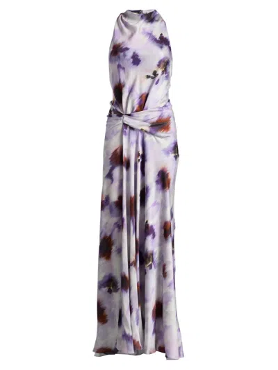 A.l.c Skylar Cowl-neck Blurred Floral Draped Gown In Purple